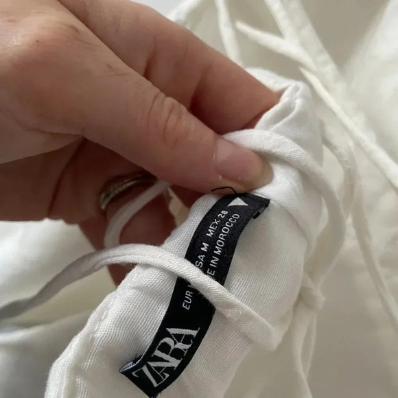 Zara Linen Blend Balloon Sleeve Strappy Back Mini Dress White Blogger Fav Sz M - Picture 10 of 10